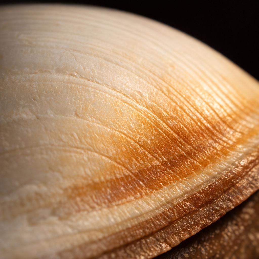 Back surface of a genuine shell cameo showing the natural convex curve and faint growth lines from the original conch shell