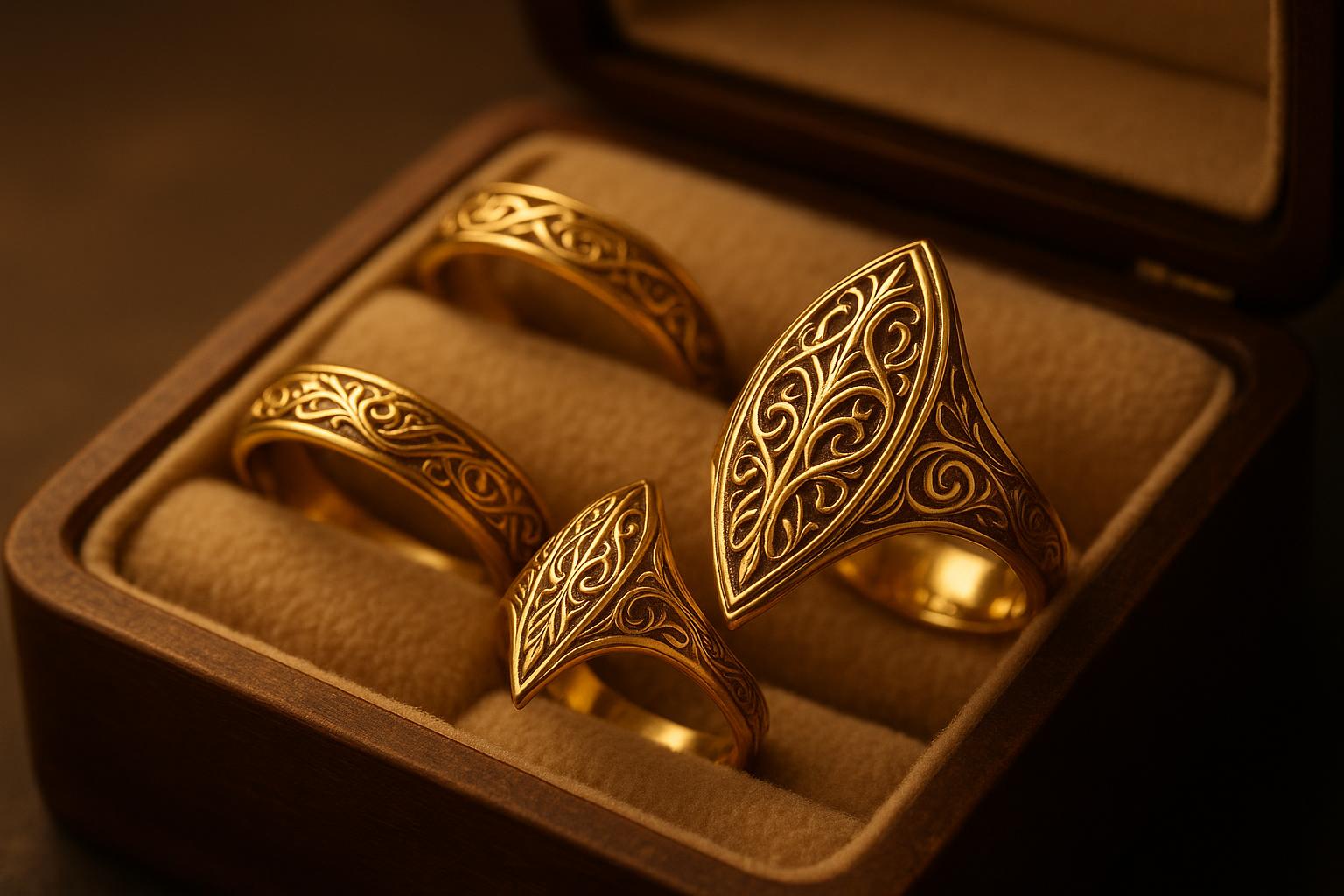1991 Lord of the Rings 18K gold ring set reference with hallmarks, weight, box, paperwork, condition, and provenance