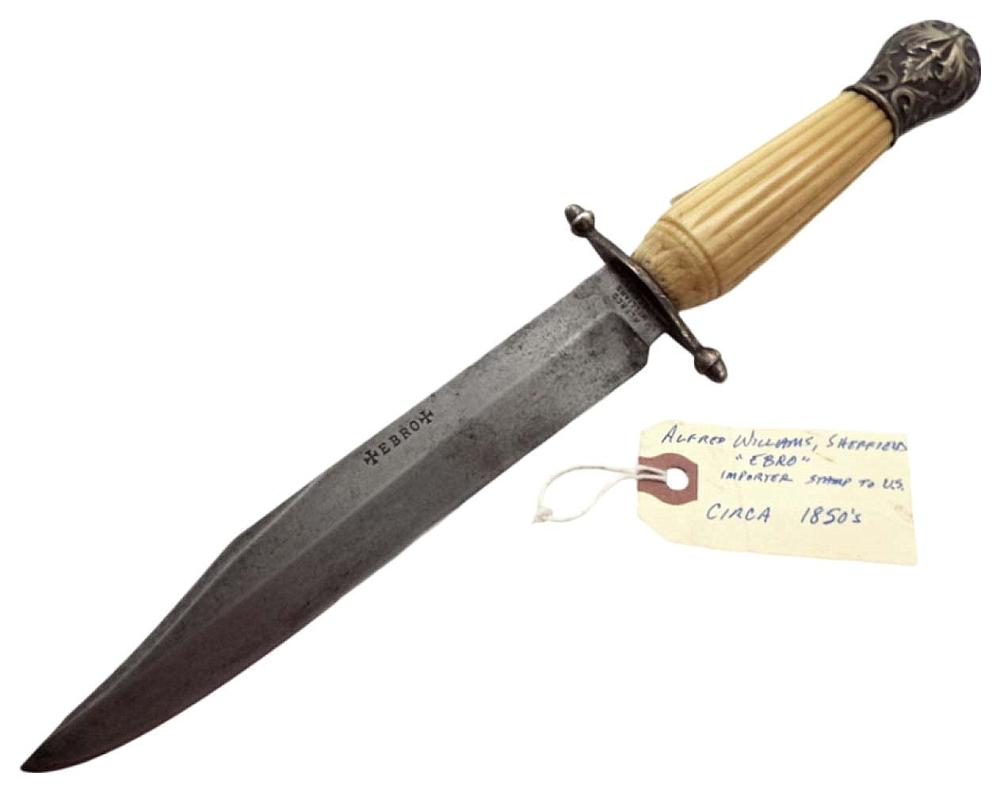 Auction comp thumbnail for maker-marked English bowie knife