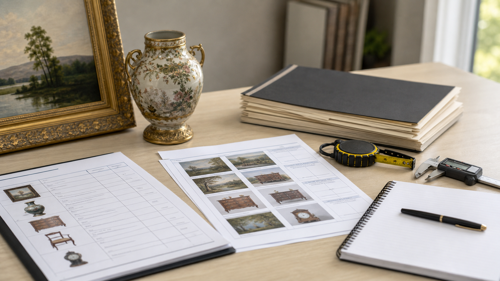 Estate and tax appraisal documents with art and antiques