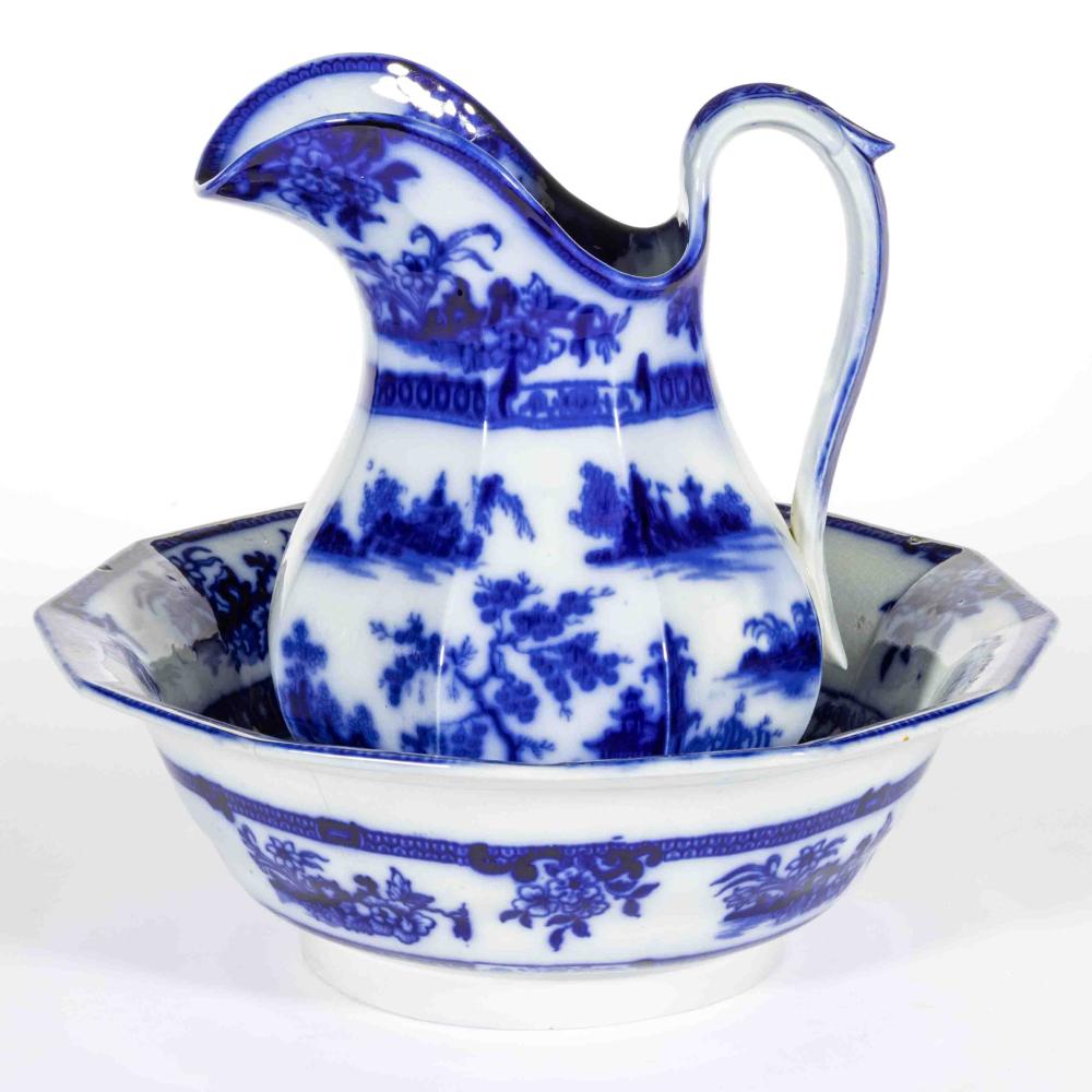 Auction comp thumbnail for Wedgwood flow blue ironstone wash basin and pitcher