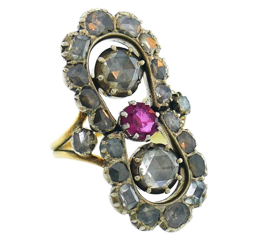 Auction comp thumbnail for Victorian French diamond ruby ring