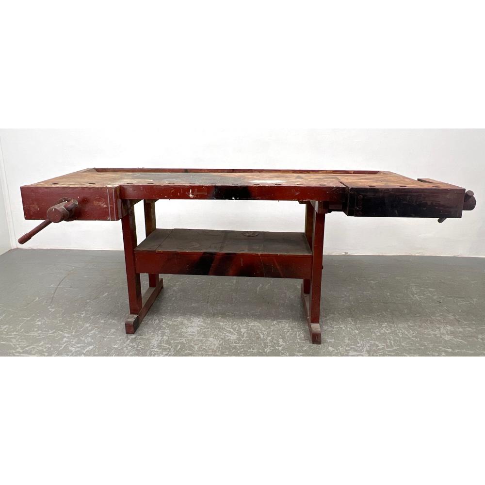 Auction comp thumbnail for antique workbench with steel vise