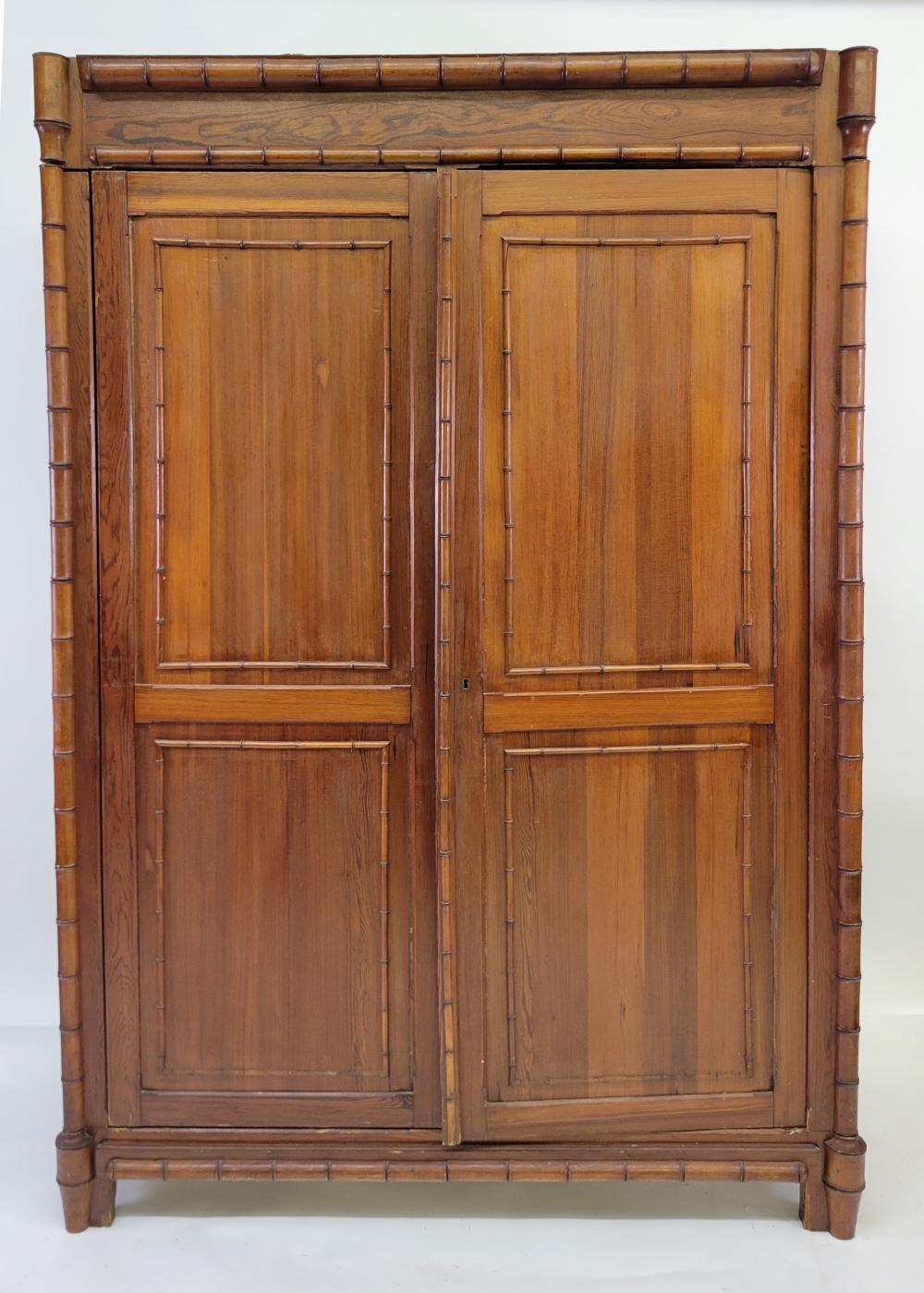 Auction comp thumbnail for vintage faux bamboo armoire wardrobe