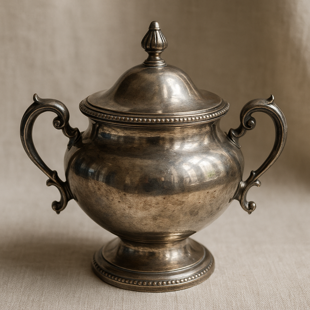 Reed & Barton sugar bowl reference with marks, soldered details, plating, form, dimensions, and condition