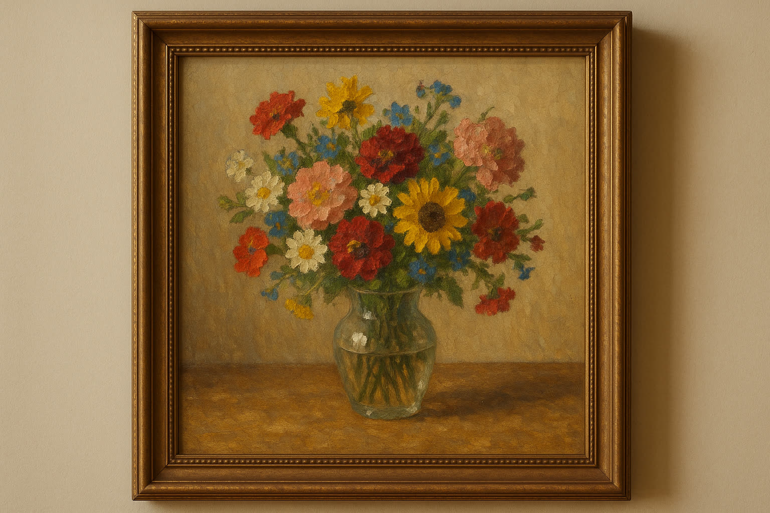Early 20th-century bouquet oil painting reference with medium, signature, canvas, frame, condition, and provenance
