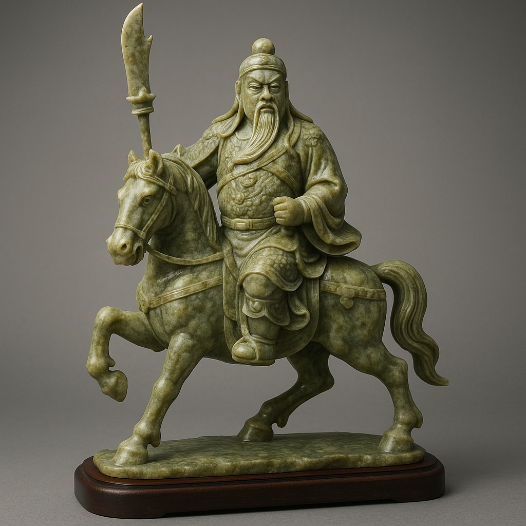 Kwan Kong on horse stone figure reference with material, carving detail, surface, base, condition, and documentation
