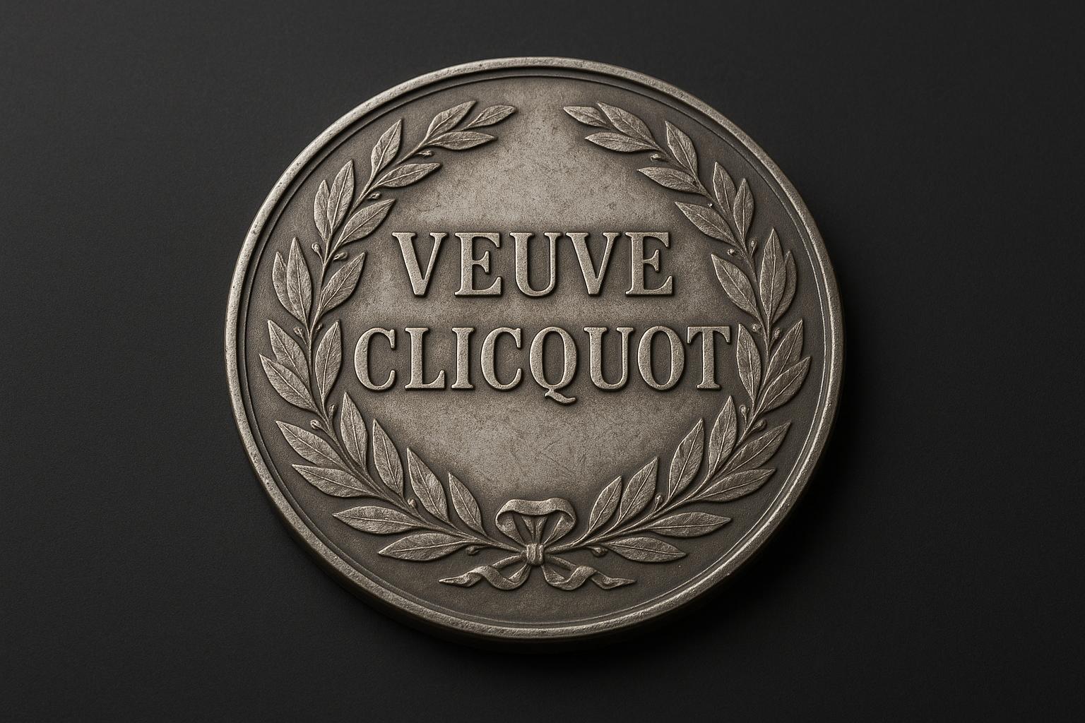 Veuve Clicquot bronze argente medal reference with markings, surface, edge, patina, dimensions, condition, and brand context