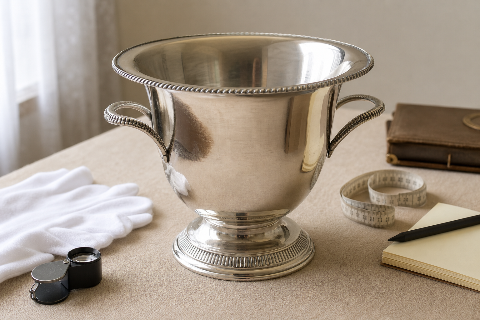 Old Sheffield reproduction champagne bucket arranged for silver plate appraisal review