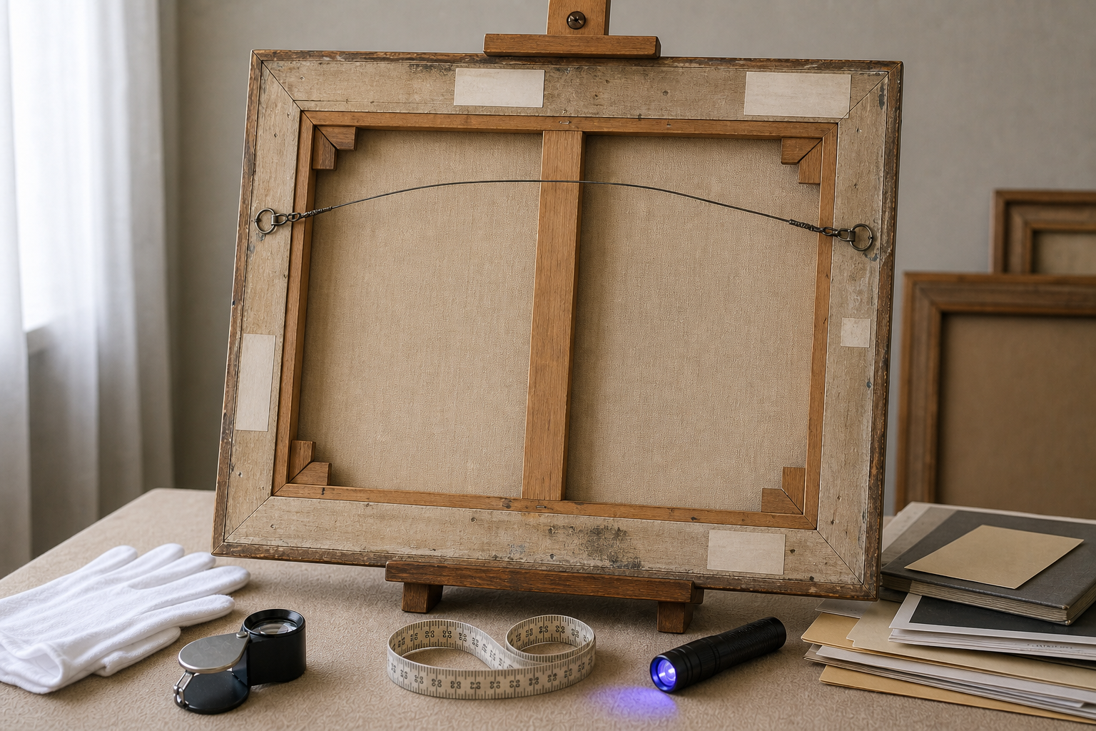 Generic contemporary painting arranged for attribution and provenance review