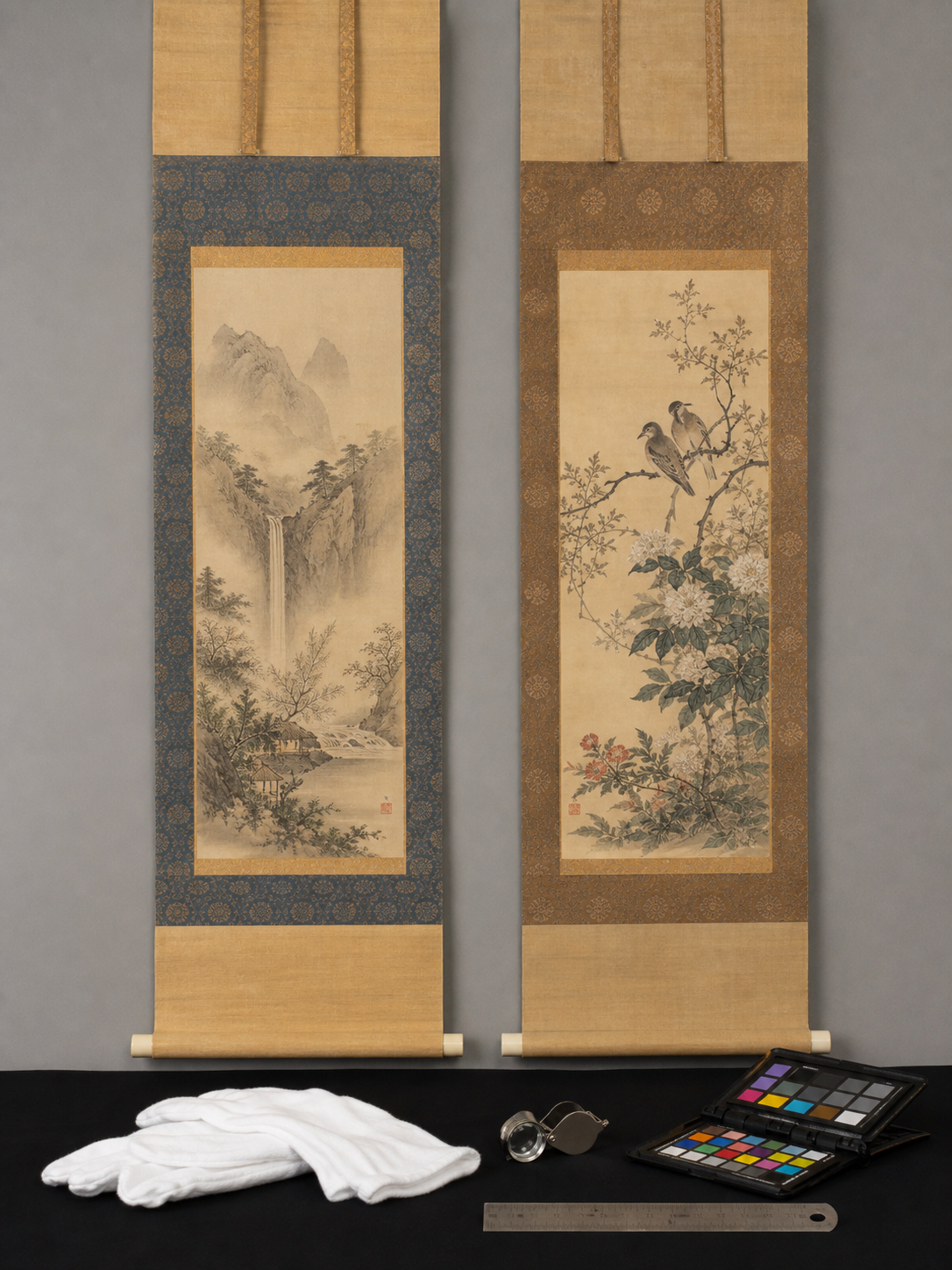 Pair of early 20th-century Japanese paintings arranged for appraisal review