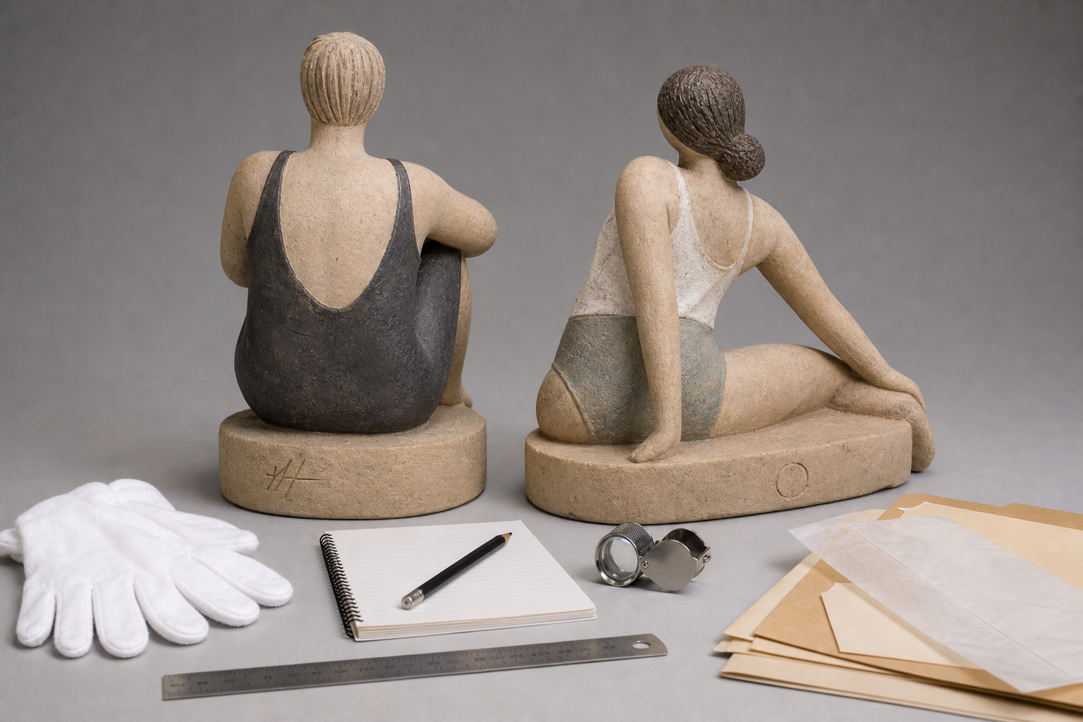 Pair of figurative sculptures arranged for Woodrow Nash attribution review