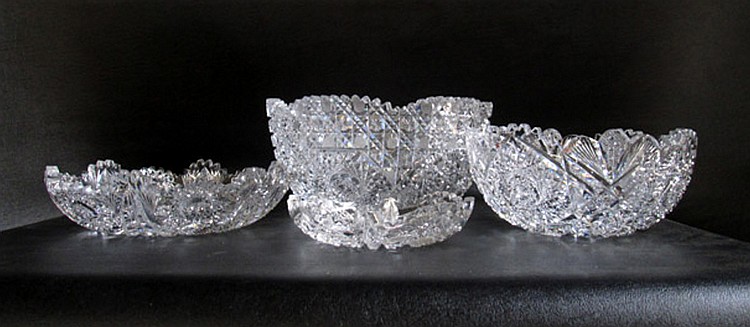 American Brilliant Period cut lead crystal bowl reference with pattern, blank quality, weight, polish, maker clues, and condition