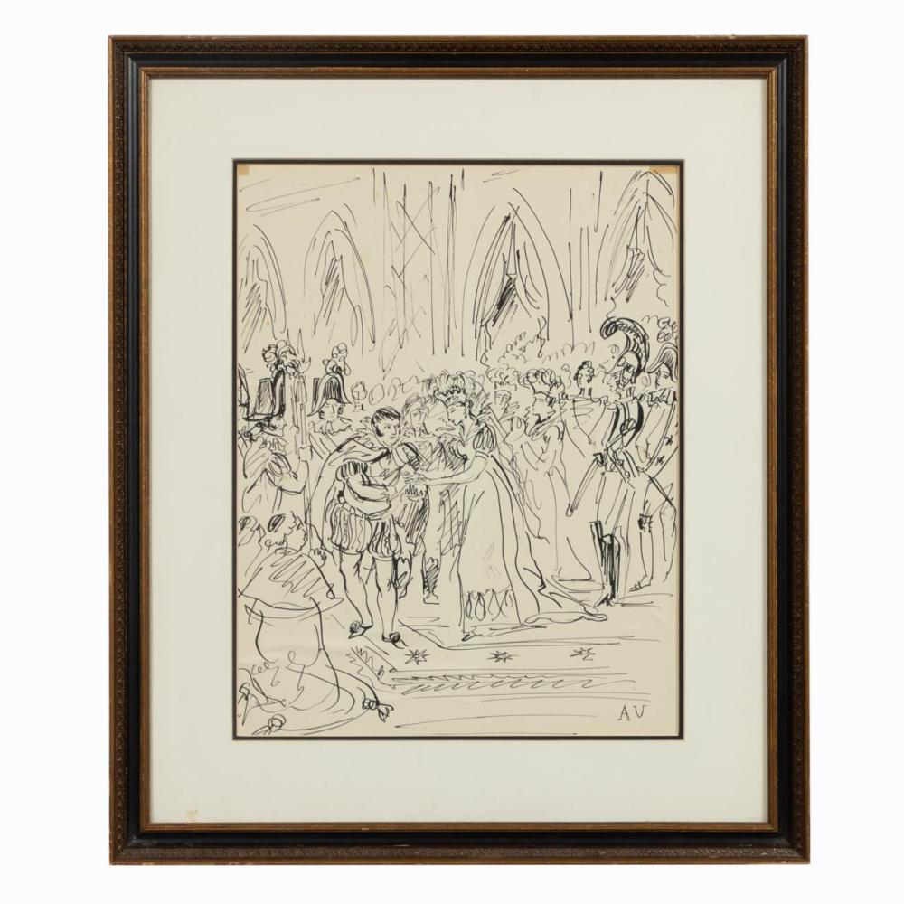 After Ludwig Gschossmann ballroom scene painting reference with medium, signature, copy status, provenance, frame, and condition