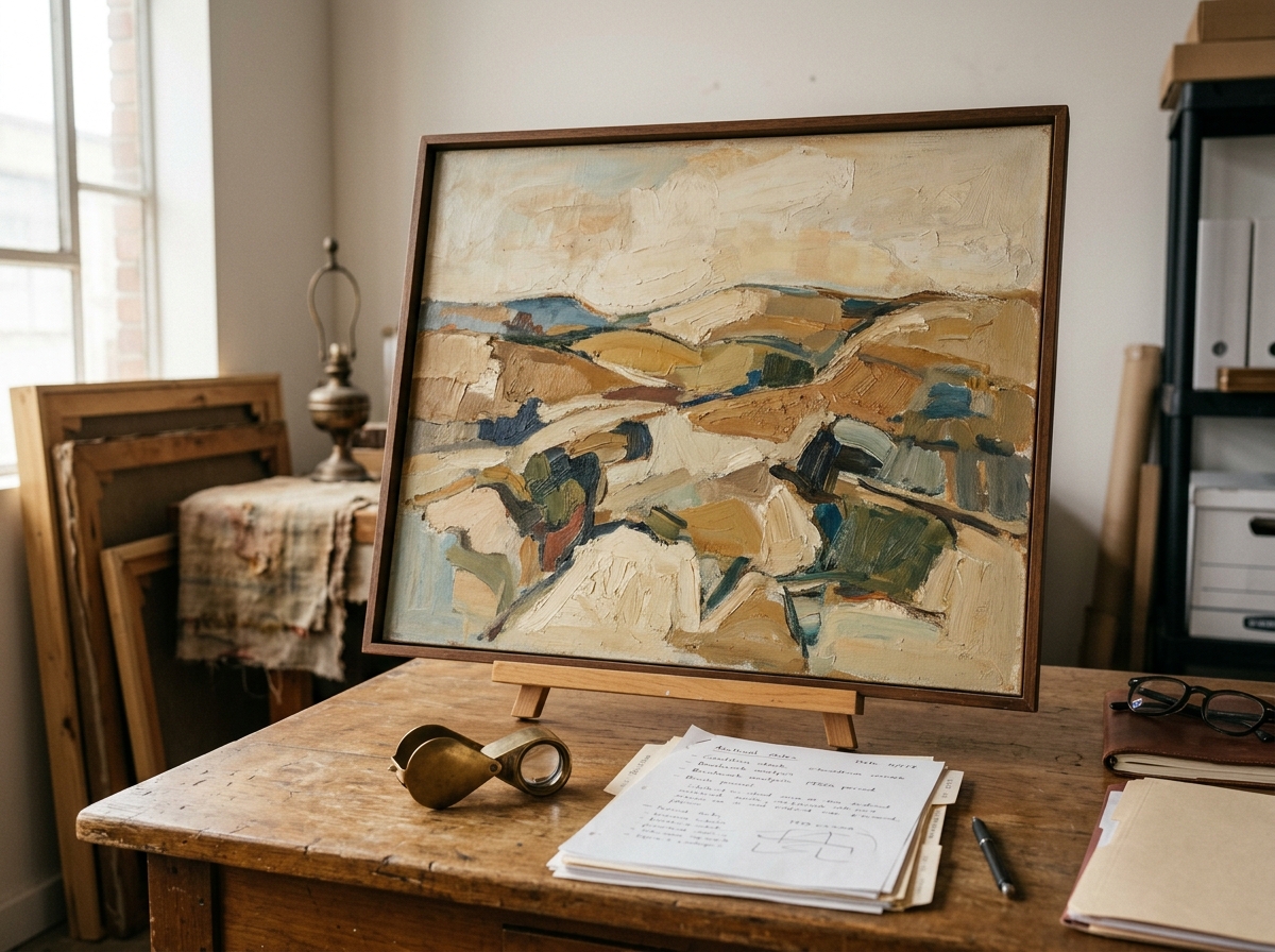 Almond Baldwin original painting reference with signature, medium, date clues, provenance, attribution limits, and condition