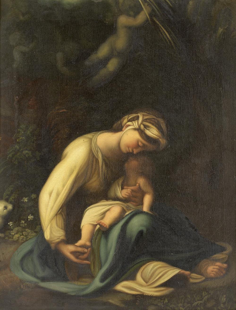 After Correggio Madonna and Child painting reference with medium, age clues, copy status, condition, and provenance