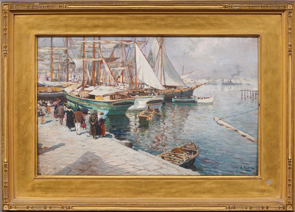 S. David Impressionist harbor scene reference with signature evidence, marine subject, medium, condition, provenance, and market comparables