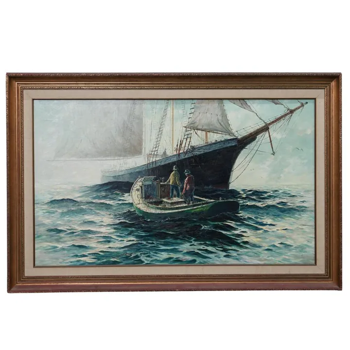Signed Coppelle nautical ship scene reference with signature evidence, subject, medium, age clues, condition, frame, provenance, and marine art market evidence