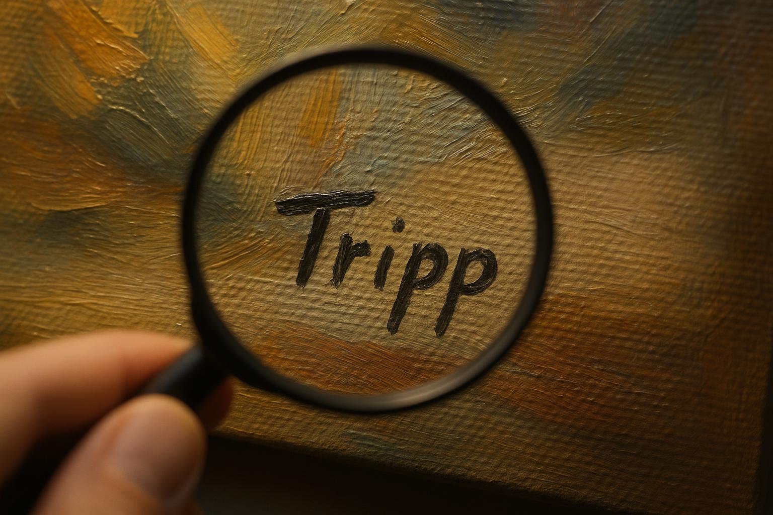 Signed Tripp oil painting reference with signature evidence, medium, subject, support, condition, frame, provenance, and market evidence
