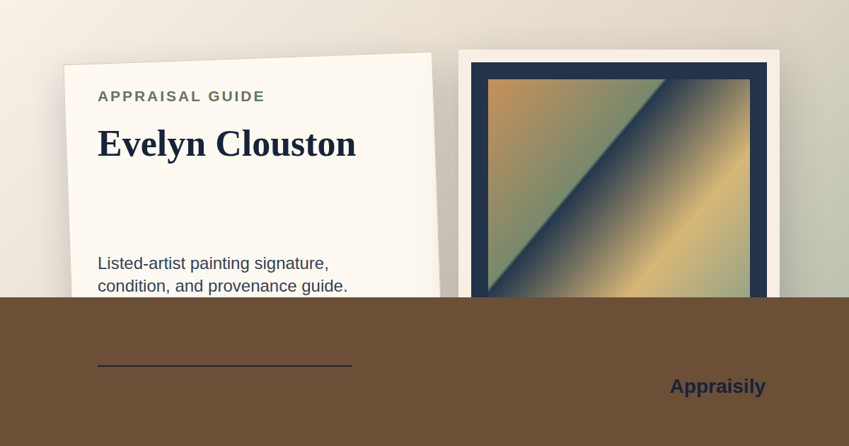 Evelyn Clouston listed-artist painting reference with signature evidence, medium, condition, provenance, documentation, and market context