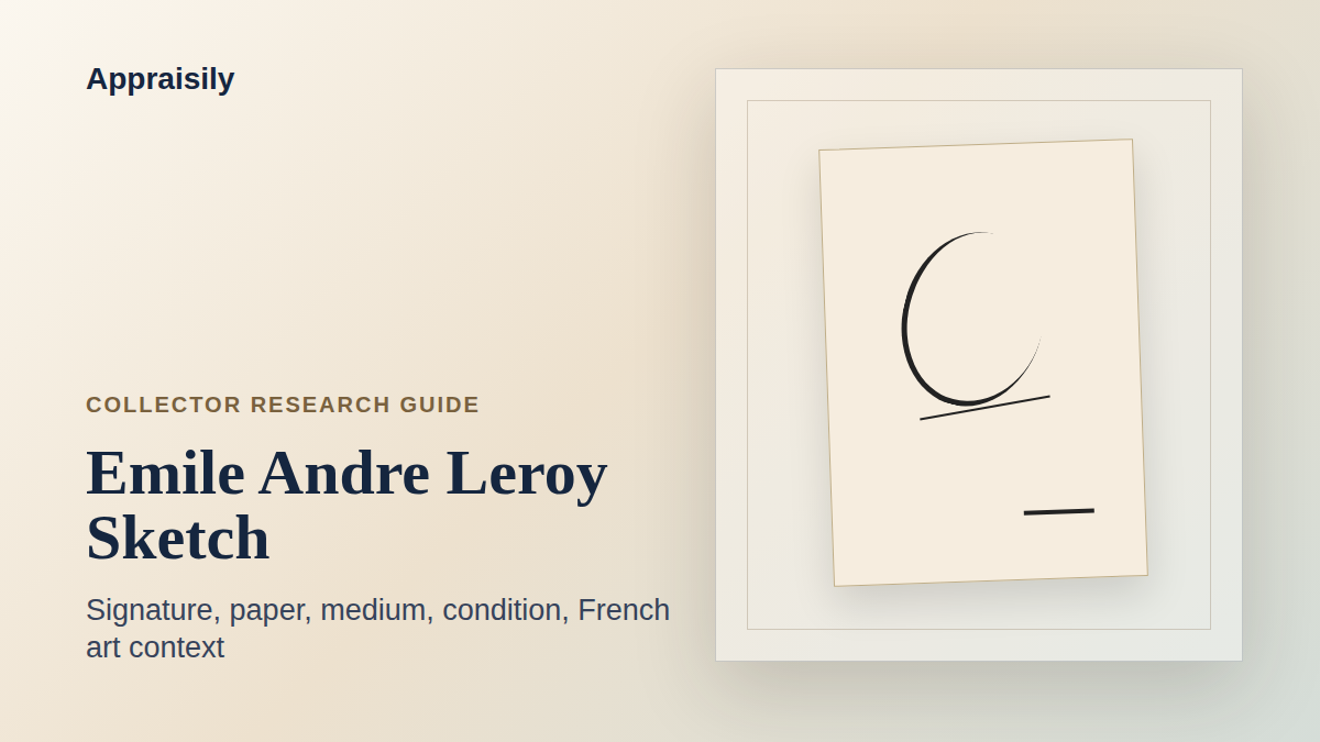 Emile Andre Leroy sketch reference with signature evidence, paper, medium, condition, provenance, and French art context