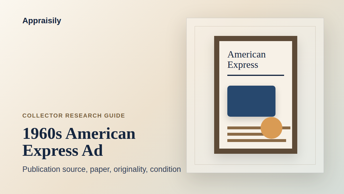 1960s American Express advertising print reference with publication source, paper, condition, originality, provenance, and ephemera demand