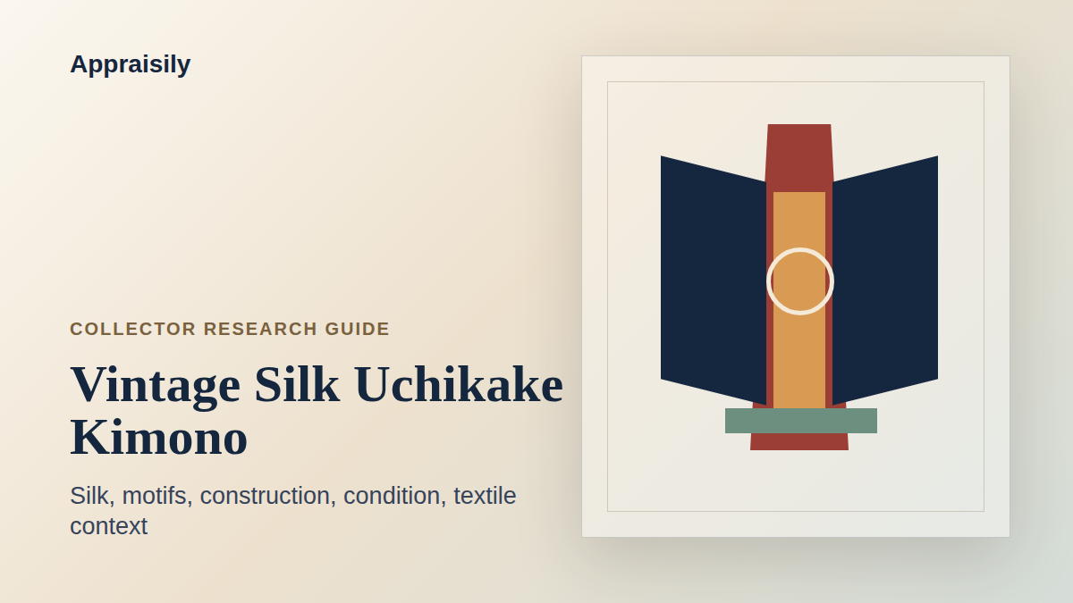 Vintage silk uchikake kimono reference with silk, embroidery, motifs, lining, condition, provenance, and Japanese textile context