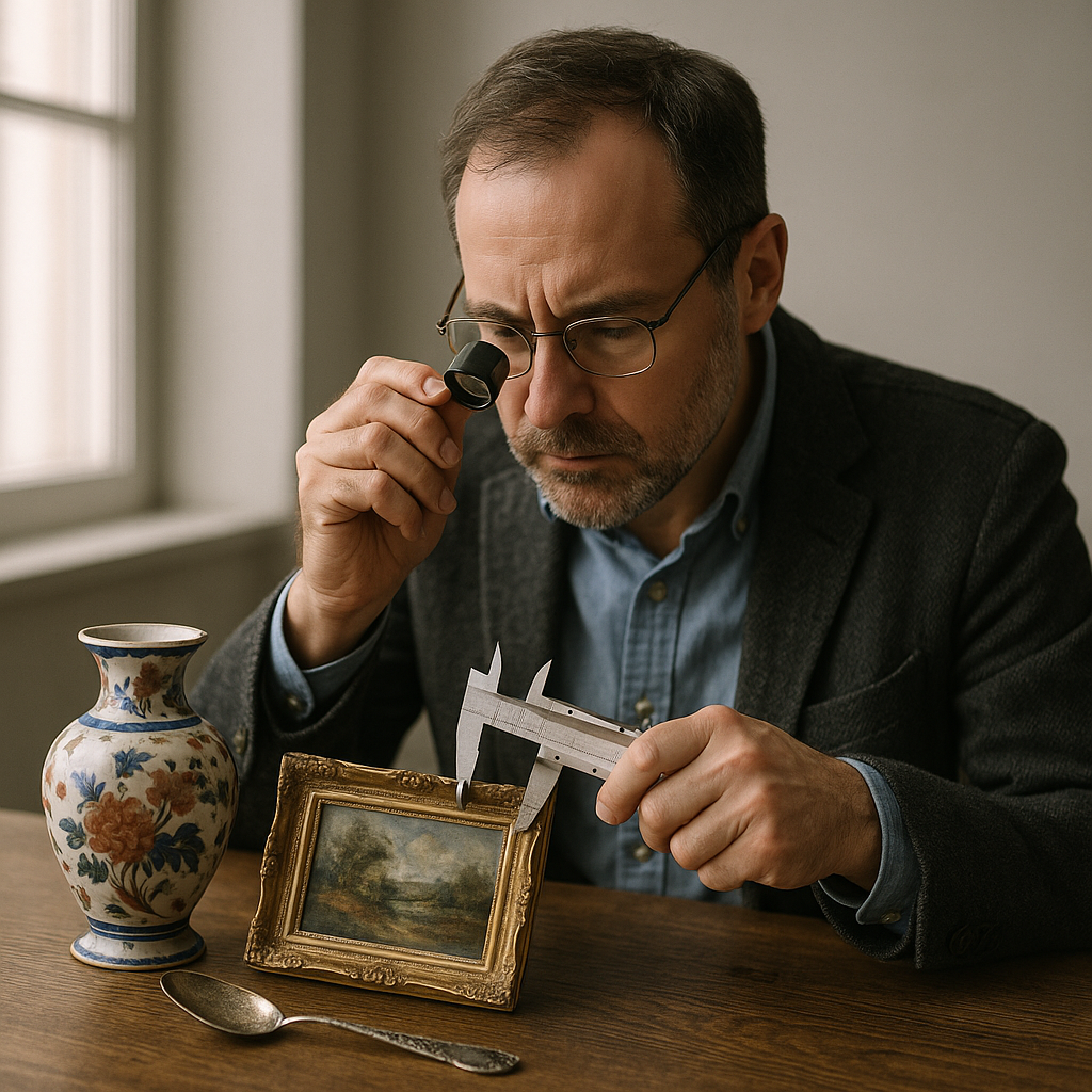 Antique appraisal near me reference with appraiser credentials, item photos, written report scope, fees, local access, and online review workflow