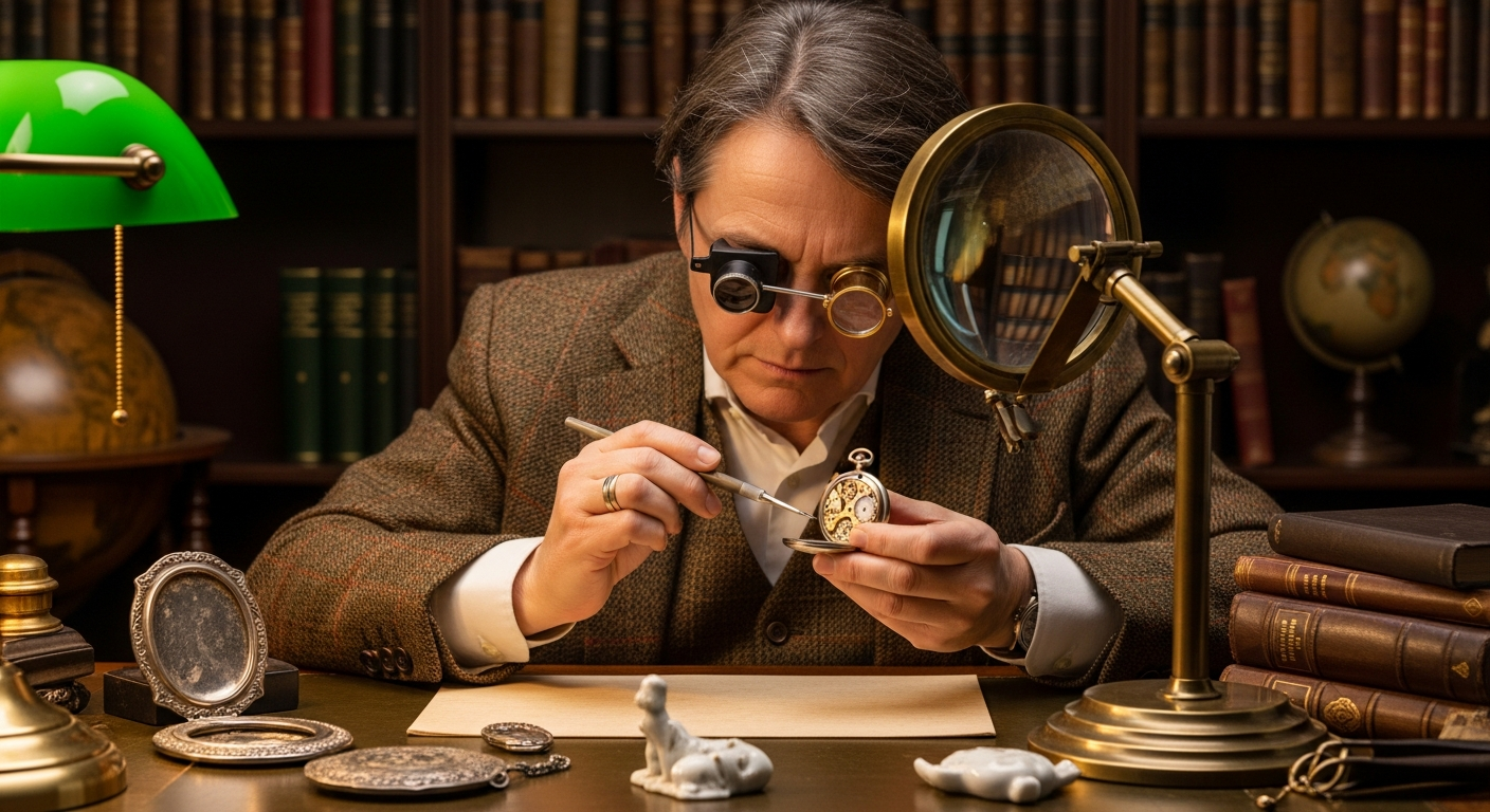 Antique appraiser reference with category expertise, valuation purpose, credentials, report detail, market evidence, fees, and turnaround