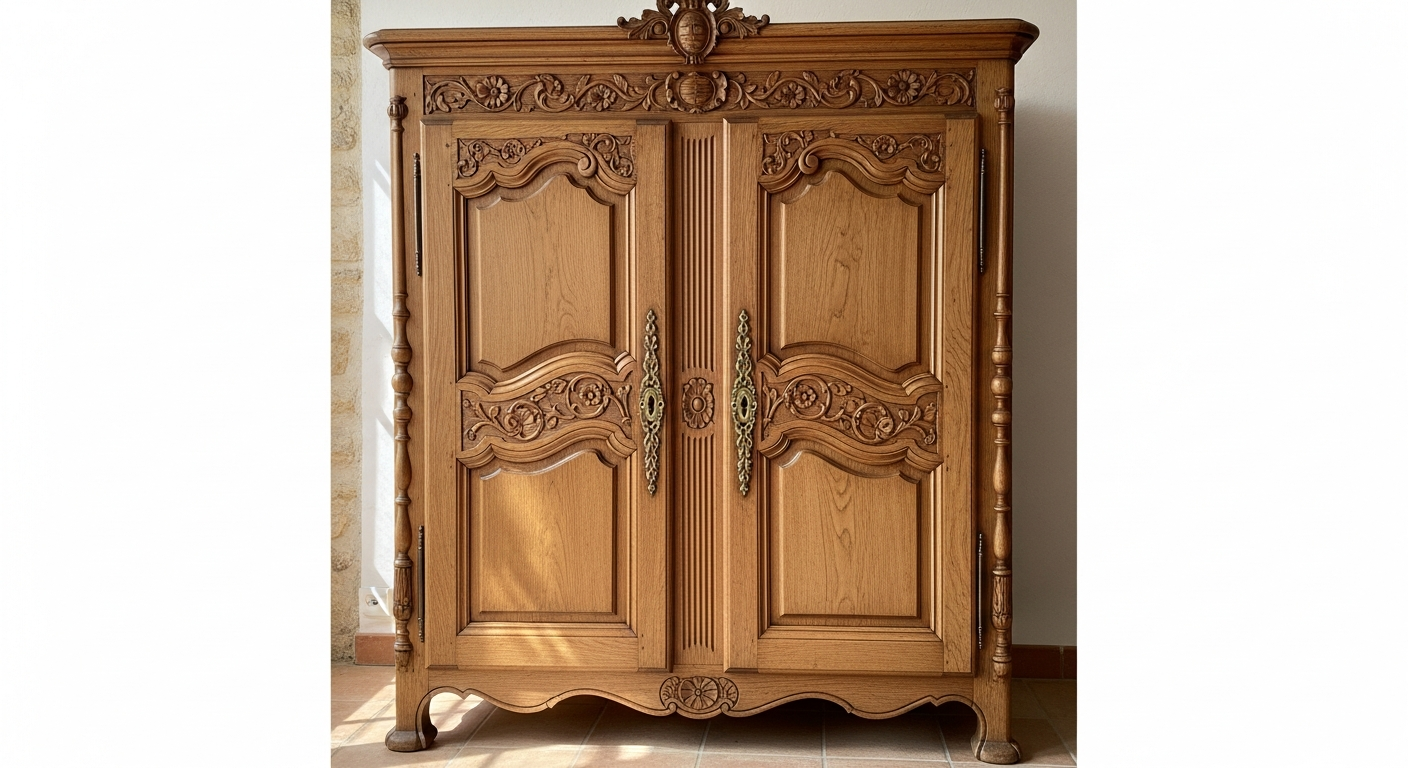 Antique armoire value reference with wood, joinery, hardware, condition, size, style, and furniture market evidence