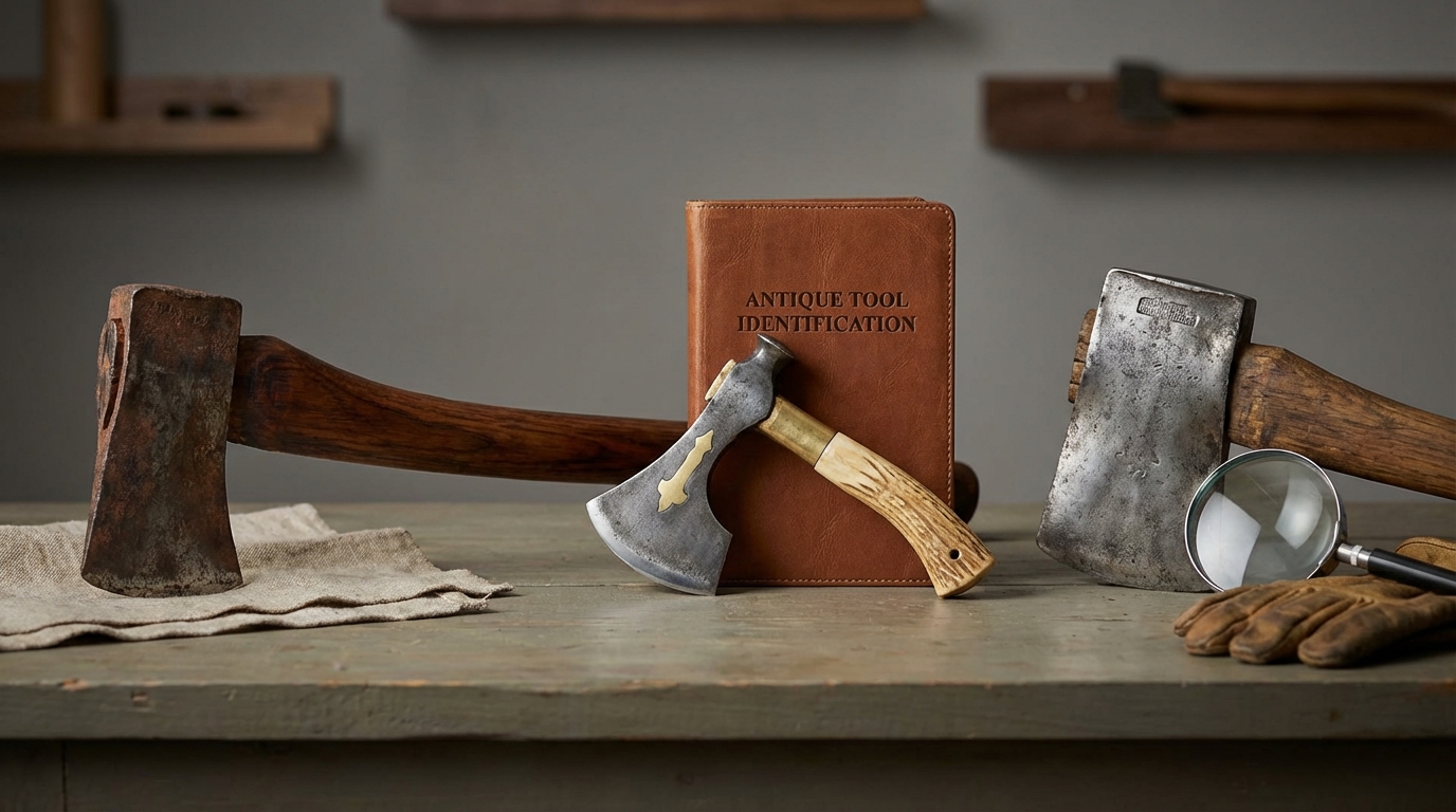 Antique axe identification reference with head shape, maker marks, handle construction, patina, condition, provenance, and tool market evidence