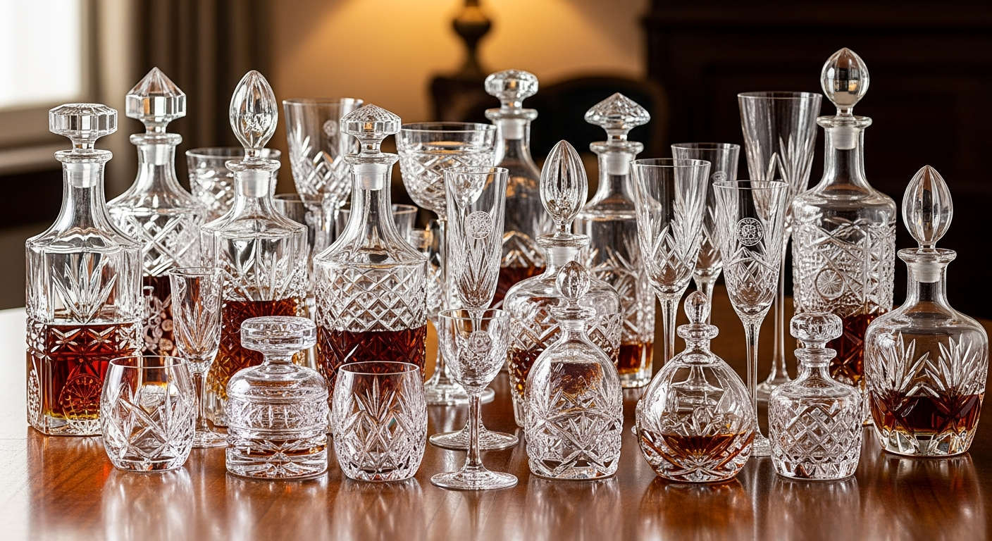 Antique crystal glassware value reference with maker, pattern, cut quality, clarity, acid mark, condition, and set completeness