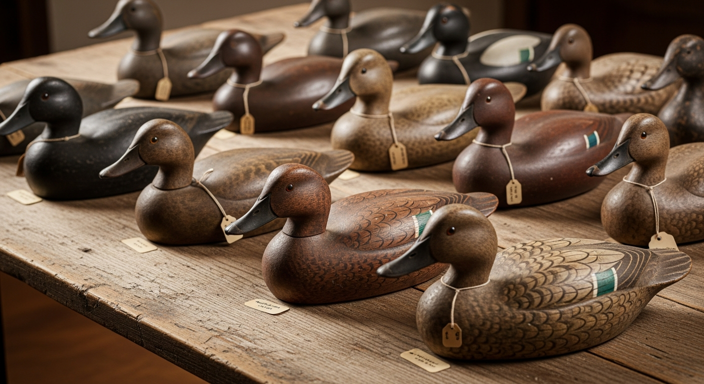 Antique duck decoy appraisal reference with carver, region, species, paint, form, wear, repairs, provenance, working use, condition, and collector demand