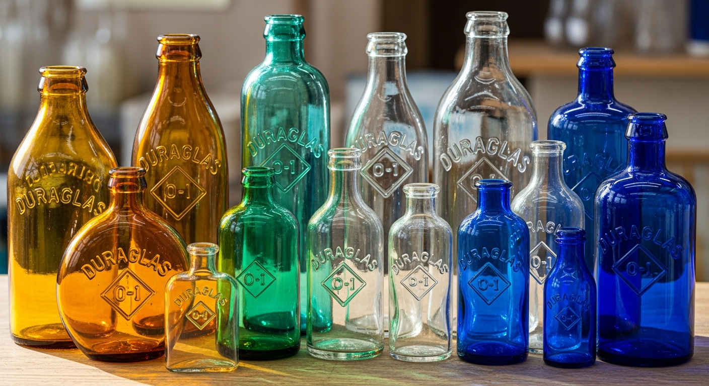Antique Duraglas bottles value reference with Owens-Illinois marks, date codes, mold numbers, color, form, embossing, closure, condition, and rarity