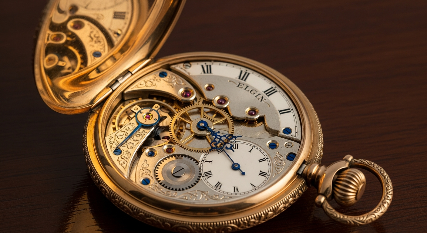 Antique Elgin pocket watch value reference with serial number, grade, case metal, dial, railroad status, running condition, and condition details