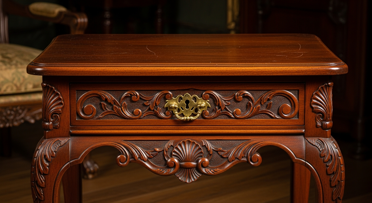 Antique end table value reference with style, wood, joinery, maker labels, finish, pair status, provenance, and condition details
