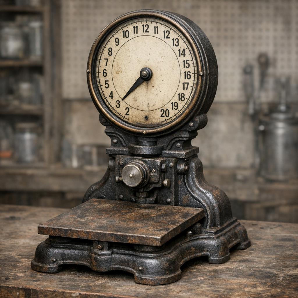 Antique Fairbanks scale identification reference with maker plate, dial, platform form, beam parts, weights, repairs, completeness, and condition details
