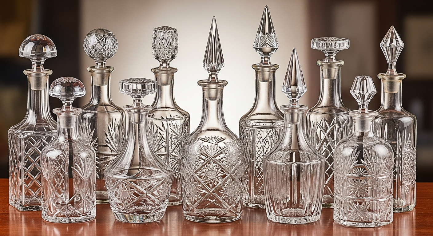 Antique glass decanter identification reference with shape, stopper fit, cutting, pontil marks, glass quality, maker clues, age, condition, and value signals
