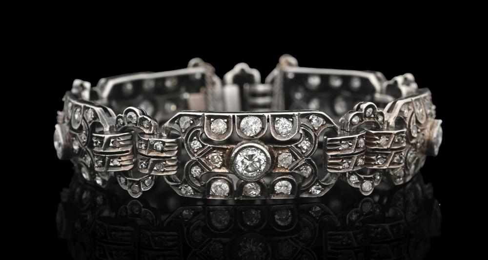 Art Deco sterling silver diamond bracelet with appraisal auction lot