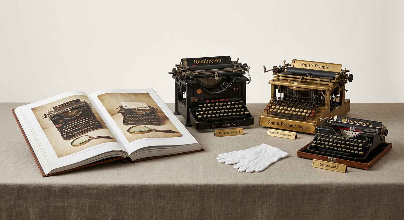Vintage typewriter value reference with maker, model, serial number, case, working state, condition, accessories, and demand