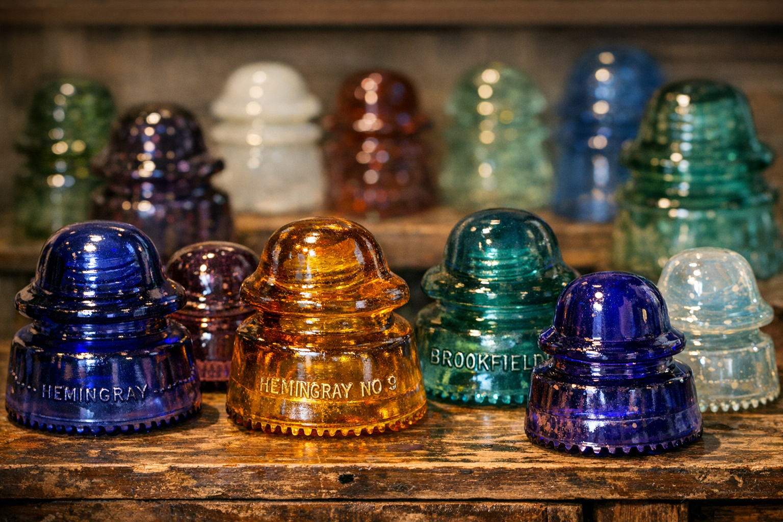 Rare glass insulators value reference with CD number, color, embossing, maker, glass clarity, drip points, damage, and rarity