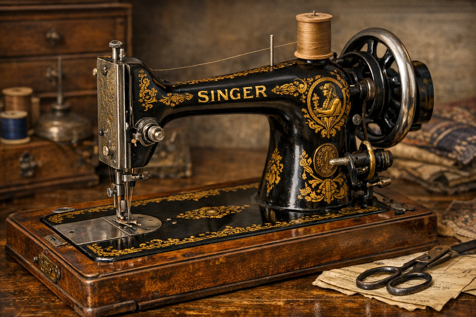 Old Singer sewing machine value reference with serial number, model, decals, cabinet, treadle, attachments, working state, condition, and demand