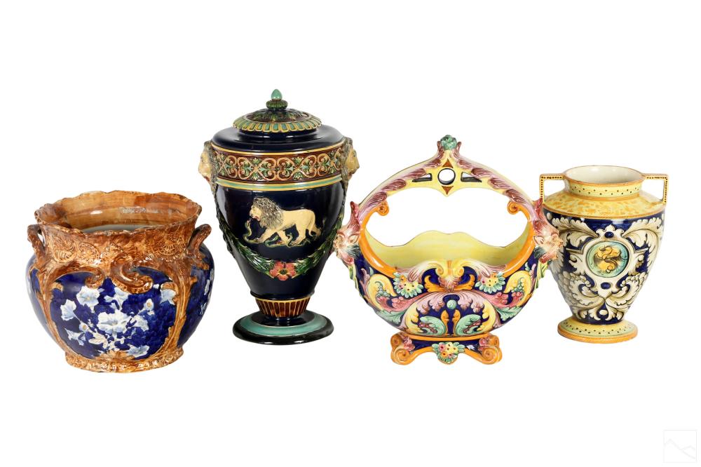 Italian majolica pottery urn jardiniere auction comparable