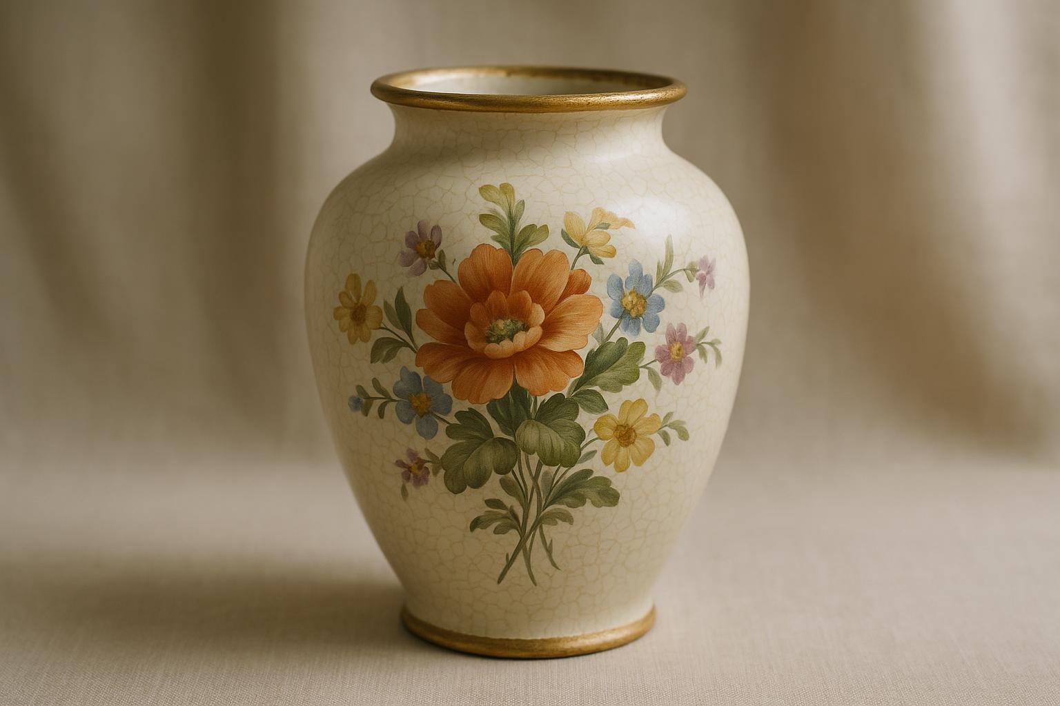 early 20th-century Italian vase example: Early 20th-century Italian ceramic vase with hand-painted floral decoration and crackle glaze