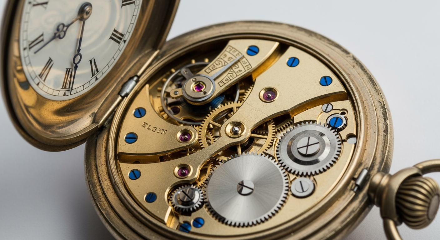 Elgin antique pocket watch value reference with serial number, grade, case material, movement, dial, chain, condition, repairs, and demand