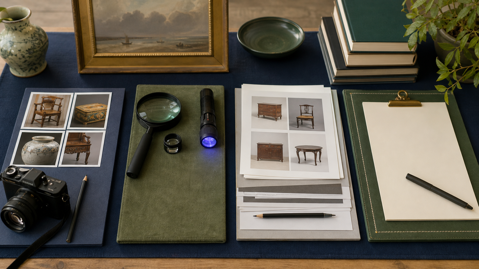 Antique and art appraisal workflow with photos, condition notes, provenance documents, and market comparables
