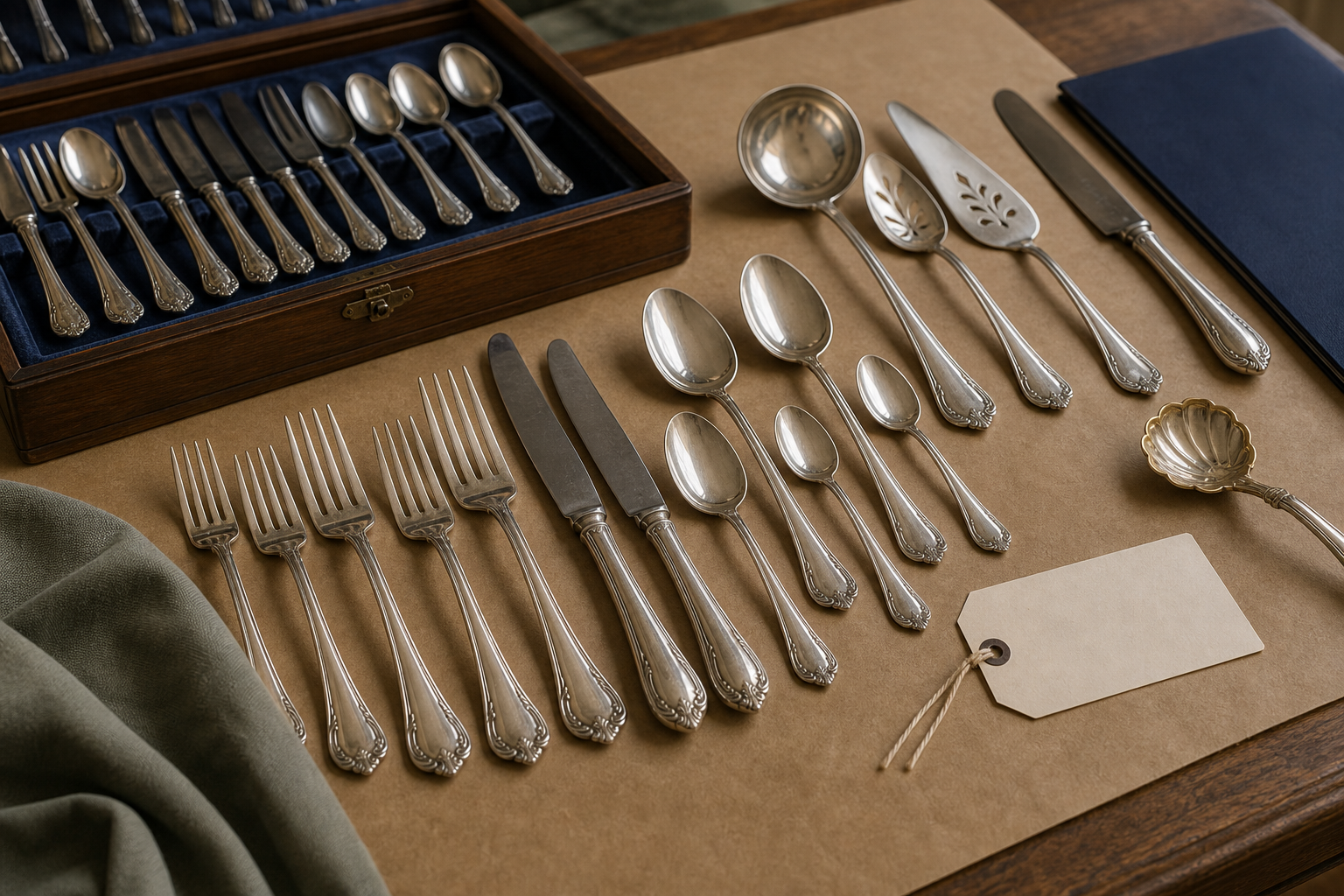 Generated editorial image of flatware sorted for online appraisal