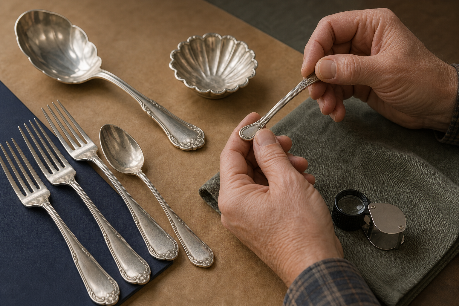 Generated editorial image of sterling silver being reviewed for appraisal