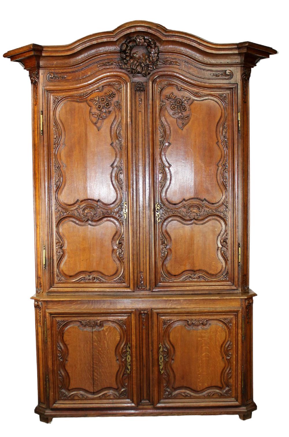 French provincial carved oak buffet deux corps auction comp