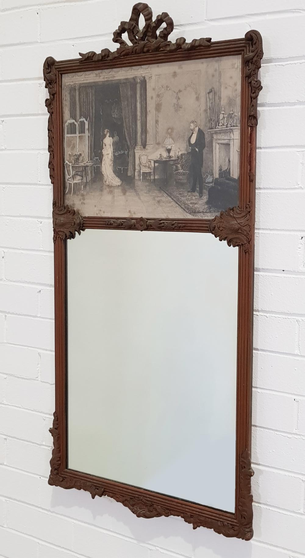 French style gilt trumeau mirror with foxed print panel auction comparable